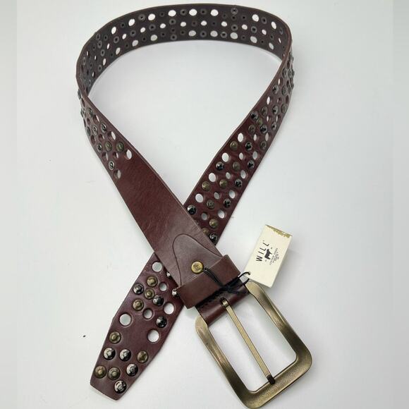 New Will Leather Goods Women's Studded Brown Wide Leather Statement Belt - Picture 7 of 11